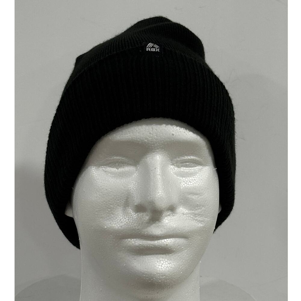RBX Black Beanie Acrylic Knit Cuffed Skull Cap Minimalist Winter Unisex Hat